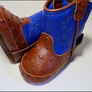 DBL Barrel Baby Bucker Weston Bootie Blue Ostrich Infant Boot Size 1 Western